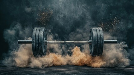 Weightlifting action with barbell in gym environment dynamic view