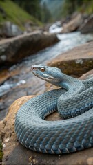 Fototapeta premium Light blue snake by the riverbank