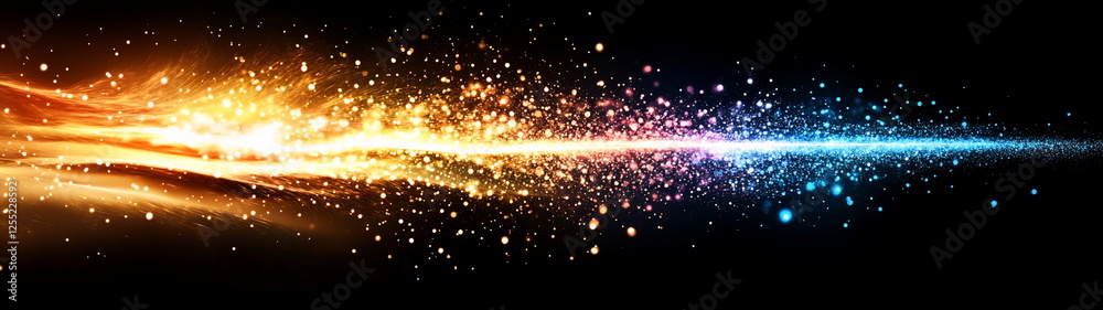 Aufkleber Dynamic Light Burst with Colorful Particles in Cosmic Background Captured in High-Resolution Digital Art