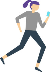 Fototapeta premium Young office worker running and using her smartphone, multitasking, efficiency, modern lifestyle, technology, communication, connectivity, flat design illustration