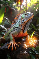 Fototapeta premium Green Iguana Basking In Tropical Sunlight