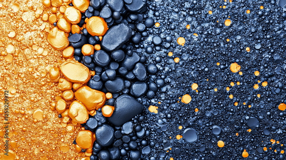 Poster abstract colorful background with blue and orange droplets on wet surface for creative designs and t