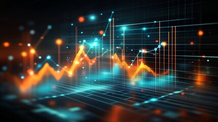 Digital Business Graph with Glowing Points and Grid Pattern Background, Analytics Representation