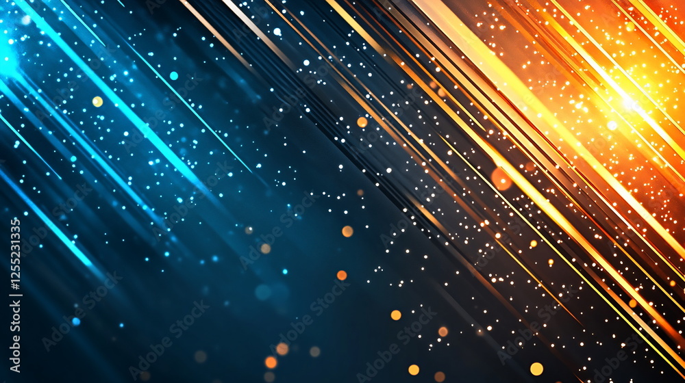 Leinwandbilder dynamic abstract background with glowing lines and sparkling particles in blue and orange gradient c