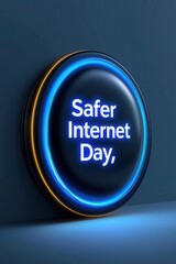 Safer Internet day concept, A vibrant button promoting Safer Internet Day with blue neon lights.