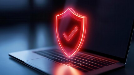 Safer Internet day concept, A glowing shield icon representing digital security on a laptop screen.