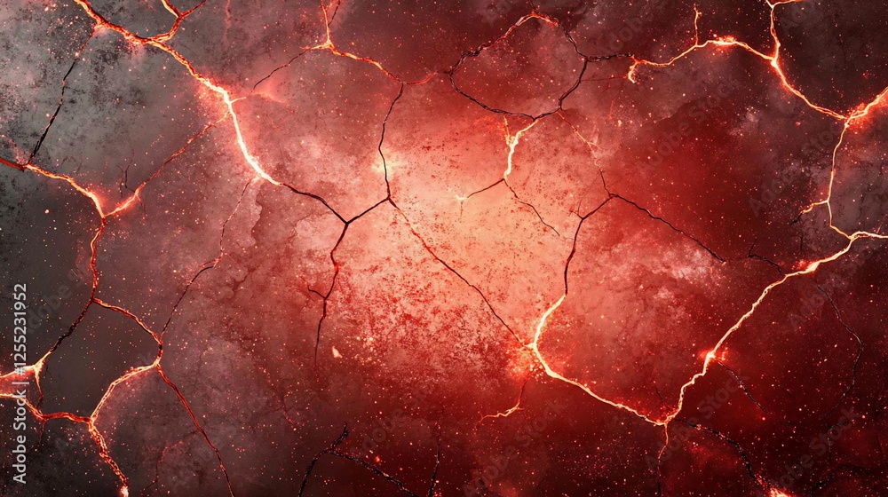 Leinwandbilder fiery cracked surface with glowing lines in abstract red and black background for creative projects