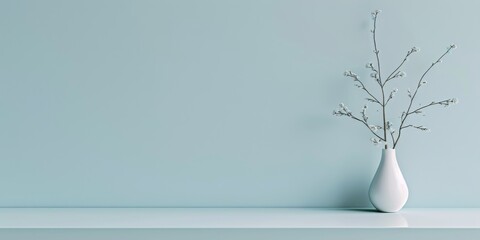 A minimalist design featuring a soft pastel blue backdrop, Minimalist design elements arranged asymmetrically, Contemporary minimalist style