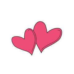 A pair of red hearts with a black outline on a white background. 