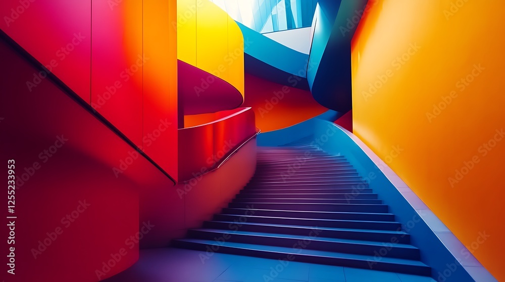Aufkleber Vibrant colorful modern staircase in abstract architecture.  Possible use for background/interior design