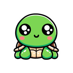 Cute Cartoon Turtle With Bright Green Shell and Big Adorable Eyes