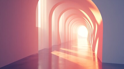 Abstract architectural tunnel, sunlit passage, interior design