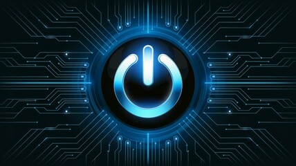 Digital Glowing Power Button with circuitry pattern, Symbolizing Technology, Energy, and Innovation.
