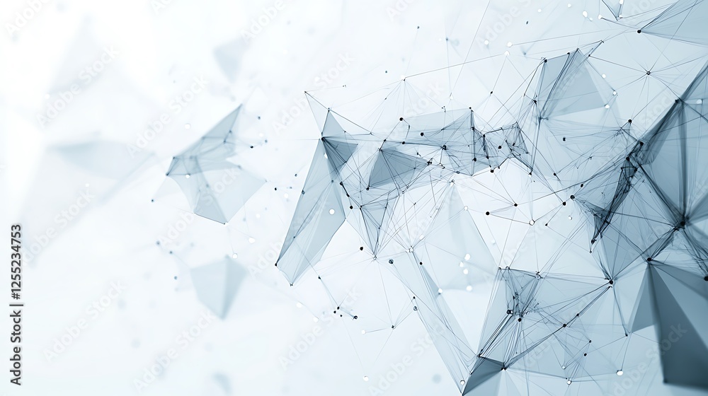 Poster Abstract network connection, digital data flow, white background, tech presentation