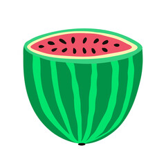 Watermelon fruit in cartoon style isolated on white background. Colorful fresh fruit element. Healthy food print. Vector illustration