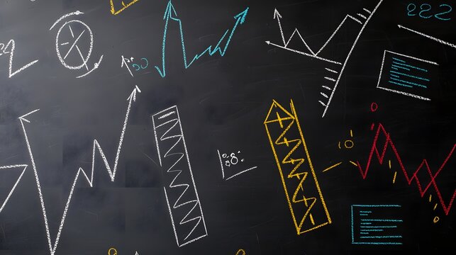 Chalkboard Filled with Overlapping Graphs and Parabolas in Various Colors for Educational Purposes