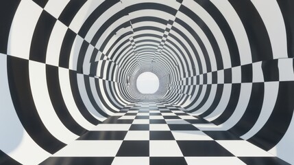 Abstract Checkered Tunnel: A Journey into Optical Illusion