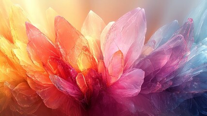 Vibrant abstract floral design with layered petals in warm hues, evoking a sense of tranquility and beauty, perfect for wellness and nature-themed projects.