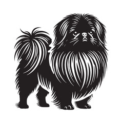 Fluffy Pekingese silhouette with a well-balanced, soft composition - Pekingese illustration - minimal Pekingese vector - dog silhouette
