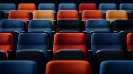 Fototapeta premium Colorful Theater Seats in Dynamic Composition with Contrasting Light and Shadows