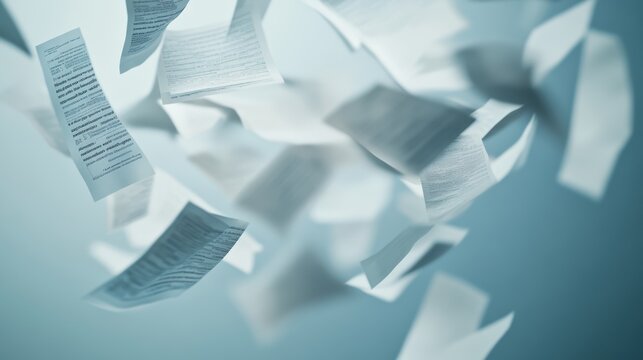 Flowing papers and documents creating a dynamic scene representing chaos in finance or paperwork management, symbolizing data processing and information overload. - Powered by Adobe