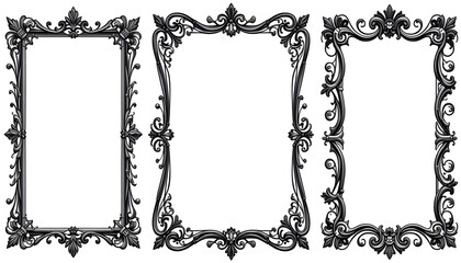  collection black ornate picture frames vintage wall decor white background