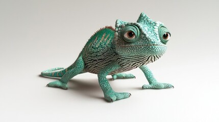 Cute Pixelated Chameleon On White Background