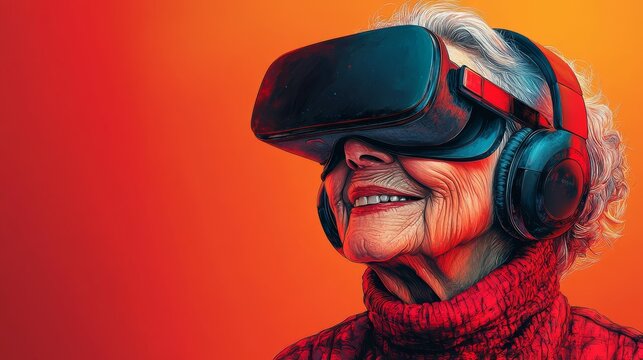 Virtual reality experience for seniors home digital art cozy portrait