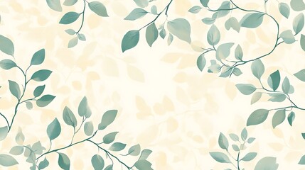 Elegant Green Leaves on a Cream Background Design