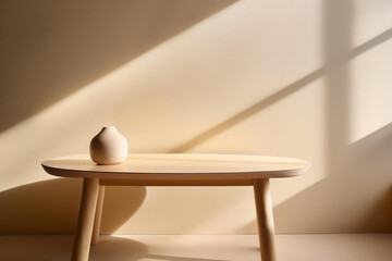 Cream color table with warm atmosphere with a cinematic look