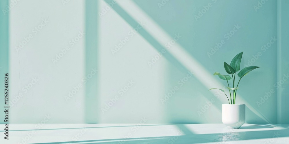 Poster a minimalist design with a light turquoise background, geometric forms and soft tones, modern minima