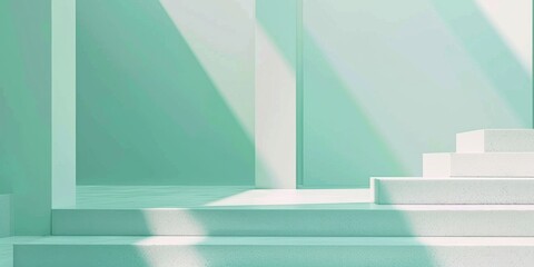 A minimalist design with a light turquoise background, Geometric forms and soft tones, Modern minimalist style