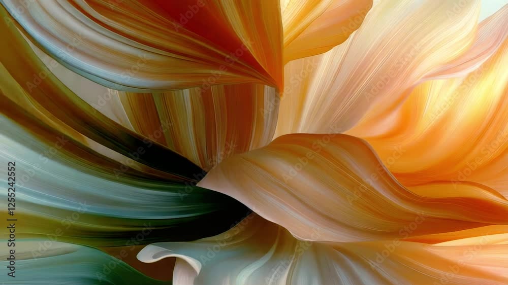 Leinwandbilder Animation of organic shapes reminiscent of flower petals in motion. Smooth lines with transitions from orange to soft peaches create a fluid texture