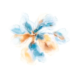 Single watercolor flower. Abstract blue yellow flower. Wedding invitation decor.