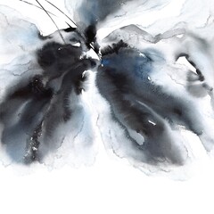 Floral greeting card with black watercolor flower. Wedding invitation card design. 