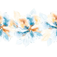 Floral border. Seamless floral pattern with blue yellow watercolor flowers.