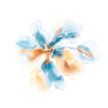 Single watercolor flower. Abstract blue yellow flower. Wedding invitation decor.