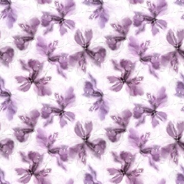 Seamless floral background. Watercolor flowers pattern. Fabric ornament with pink flowers.