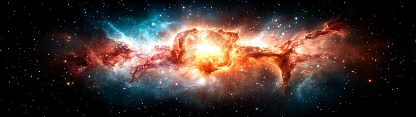 Obraz premium Cosmic Nebula Space Background Red Orange Blue Glowing Starscape Stellar Cloudscape Astronomy Universe