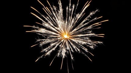 A radiant silver fireworks burst with bright glowing spark trails and depth