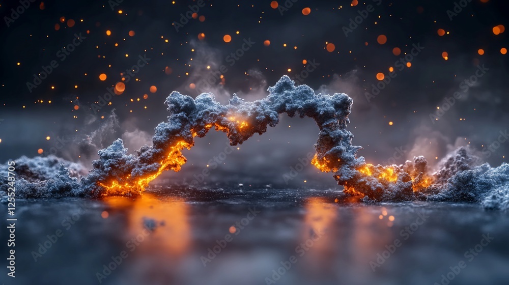 Aufkleber Fiery abstract art Burning textured substance creating an arch shape with sparks and smoke