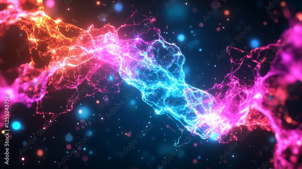 Poster abstract pink and blue energy flow dynamic neon glowing particles background