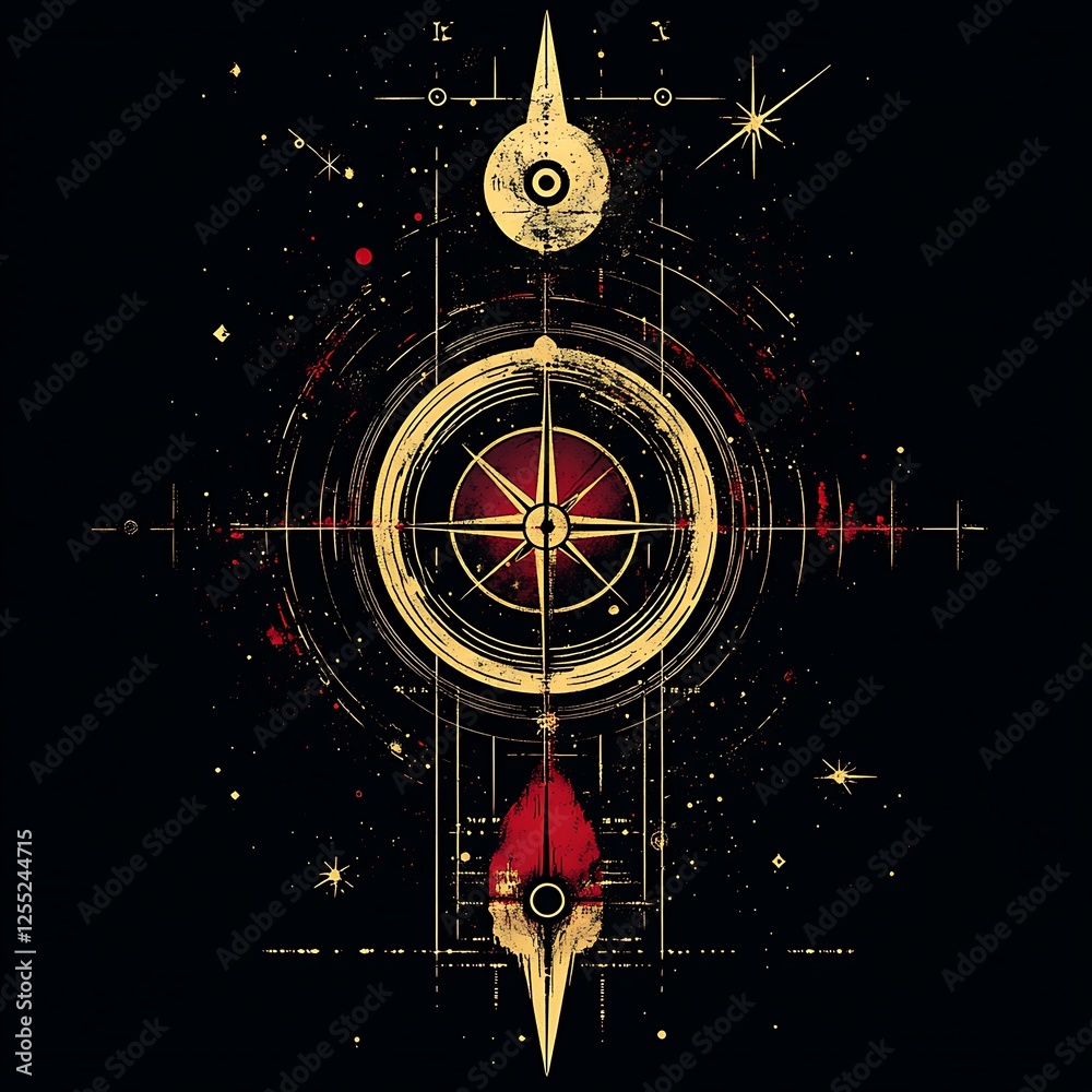 Poster Abstract compass in space, design for a graphic