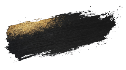 Dynamic Gold and Black Brush Stroke Abstract Texture on a Transparent Background - Bold Artistic Design Element for Creative Projects