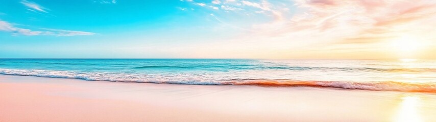 Obraz premium Serene Seascape Tranquil Beach Sunset Ocean Waves Soft Pink Sand Idyllic Tropical Paradise Summer Vacation