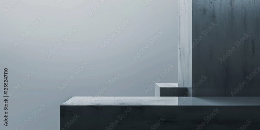 Poster A minimalist design with a slate grey background, Symmetrical shapes and subtle gradients, Sleek minimalist style