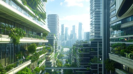 Obraz premium Vertical Cityscape With Lush Greenery