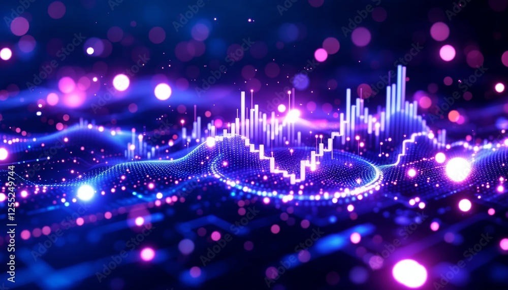 Wall mural luminous data analysis displaying market trends and technological growth