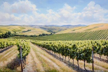 Fototapeta premium Breathtaking Vineyard Landscape Featuring Vibrant Grape Vines and Rolling Hills.