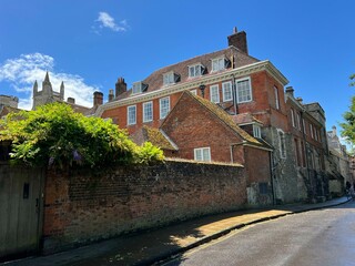 Historic buildings in the old town of Winchester, England